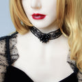 Halloween Black Lace Floral Choker Necklace | Crystal Bead Flower Center Chain Clasp Gothic Vampire Dark Aesthetic Halloween Costume Jewelry Gift