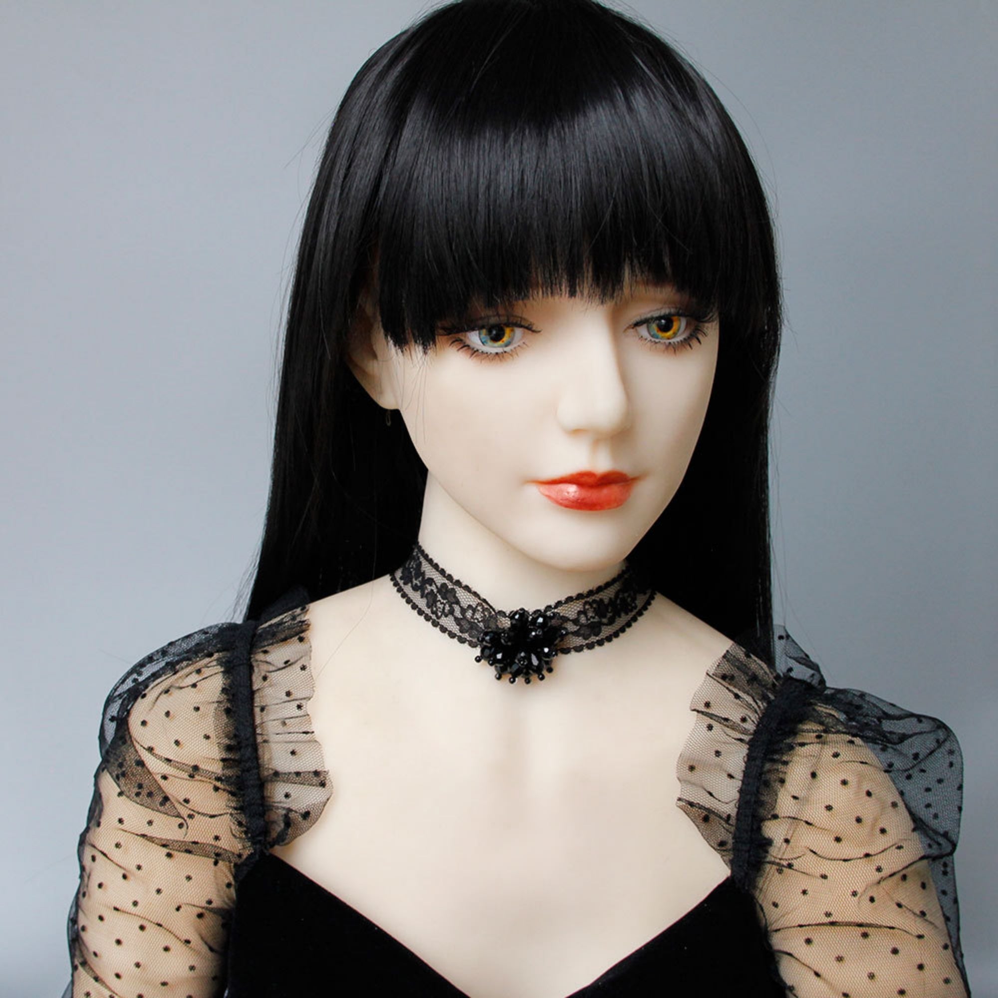 Halloween Black Lace Floral Choker Necklace | Crystal Bead Flower Center Chain Clasp Gothic Vampire Dark Aesthetic Halloween Costume Jewelry Gift