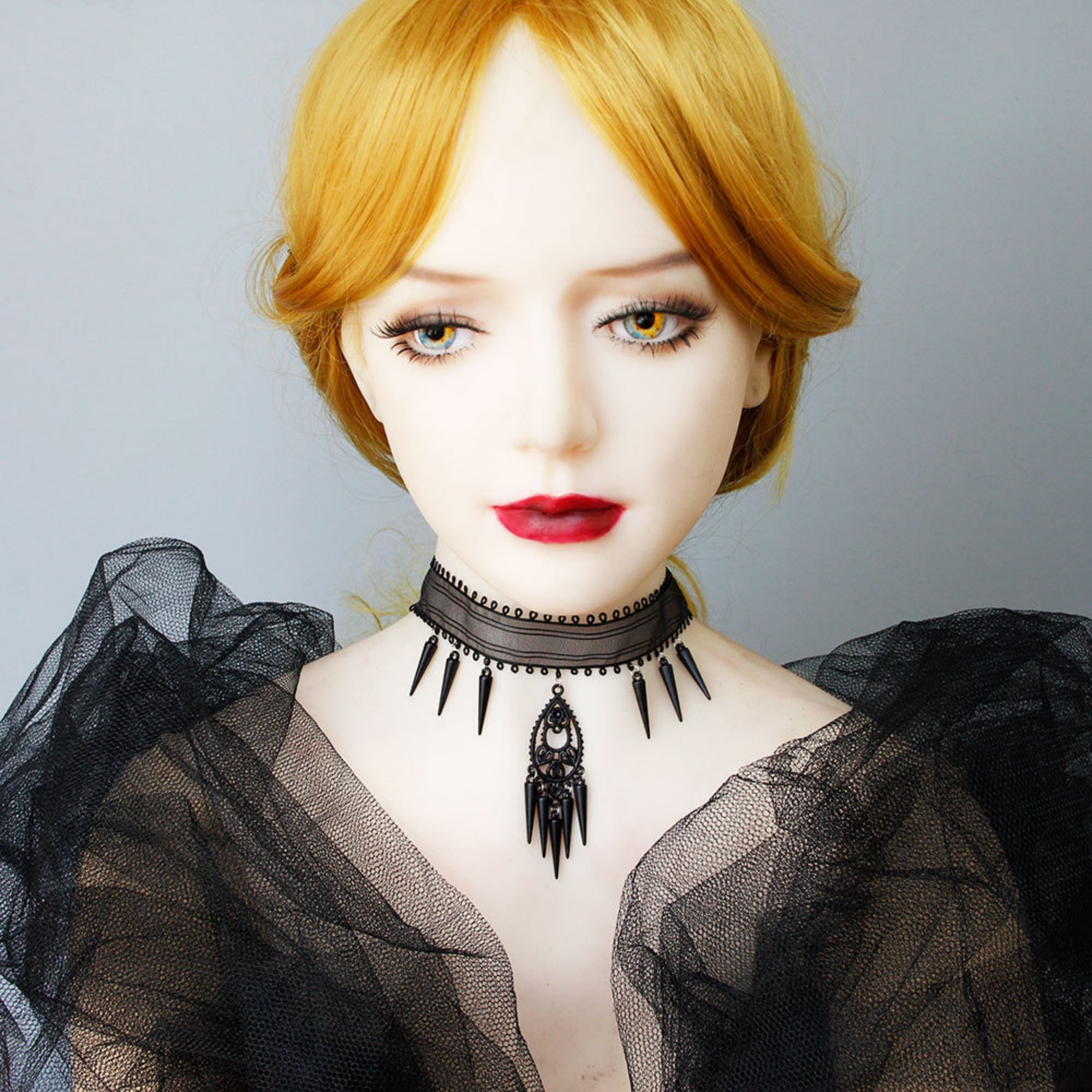 Halloween Black Mesh Choker Necklace | Gothic Spike Fringe Drop Pendant Vampire Dark Queen Halloween Costume Jewelry Gift
