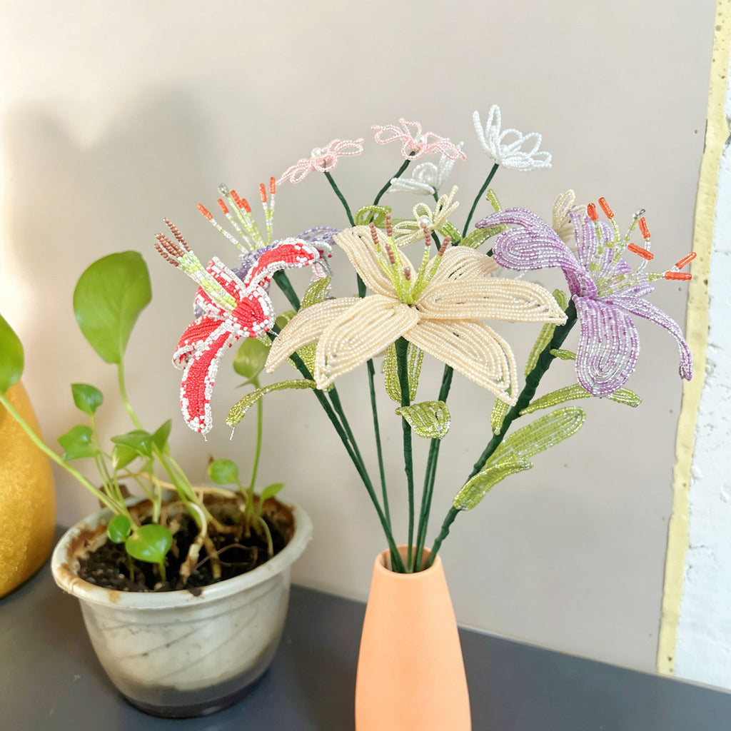 Handmade French Beaded Lily Flower Stem | Luxury Everlasting Floral Decor
