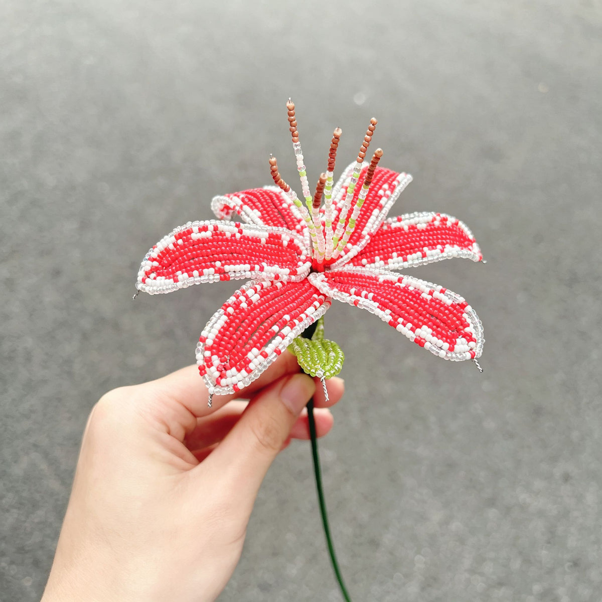 Handmade French Beaded Lily Blossom Stem | Artisan Everlasting Floral Decor