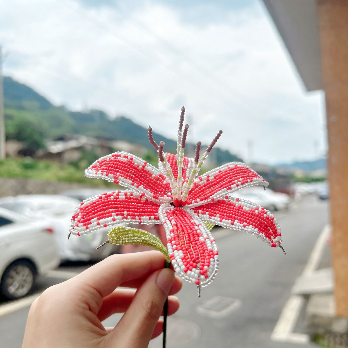 Handmade French Beaded Lily Blossom Stem | Artisan Everlasting Floral Decor