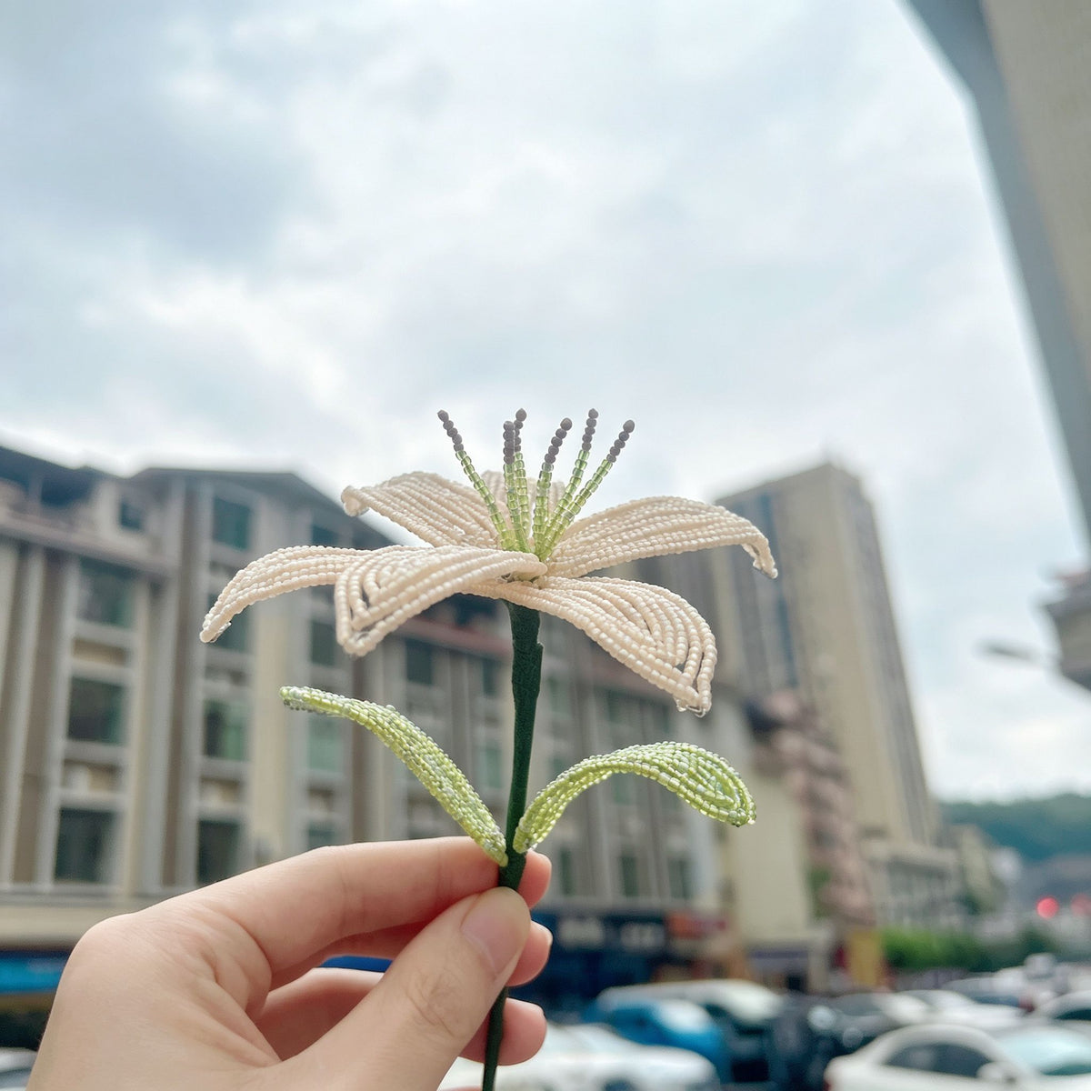 Handmade French Beaded Lily Flower Stem | Luxury Everlasting Floral Decor