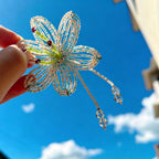 Handmade 3D White & Blue Multicolor Lily Flower Beaded Keychain | Crystal Drop Tassel Fairycore Bag Charm