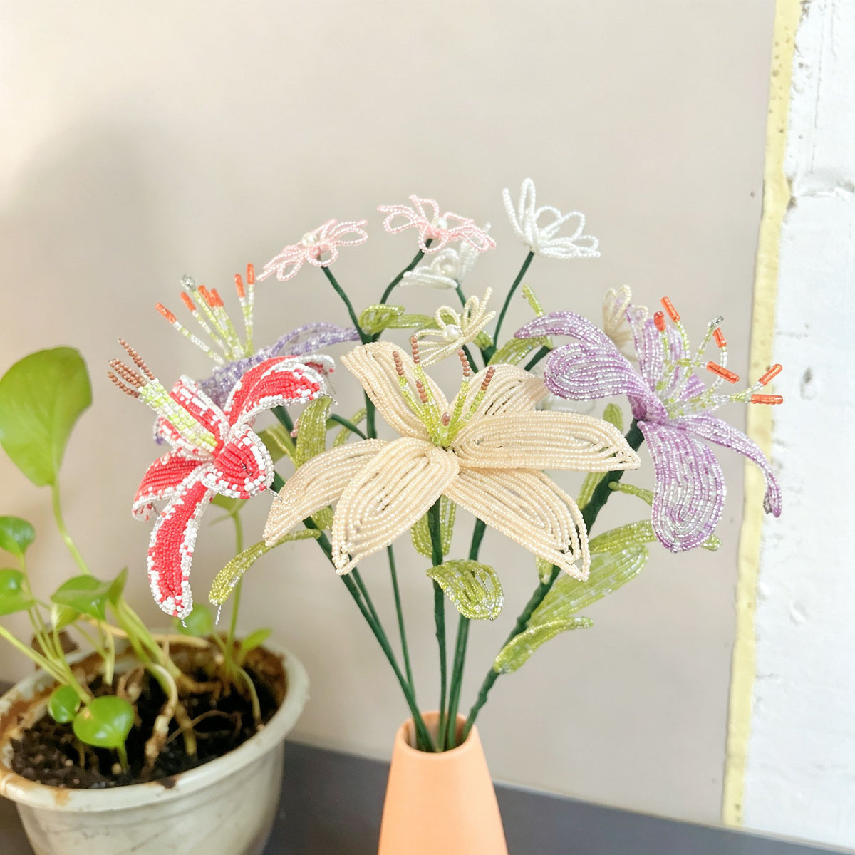 Handmade Deluxe French Beaded Flower Bouquet | Luxury Everlasting Botanical Centerpiece