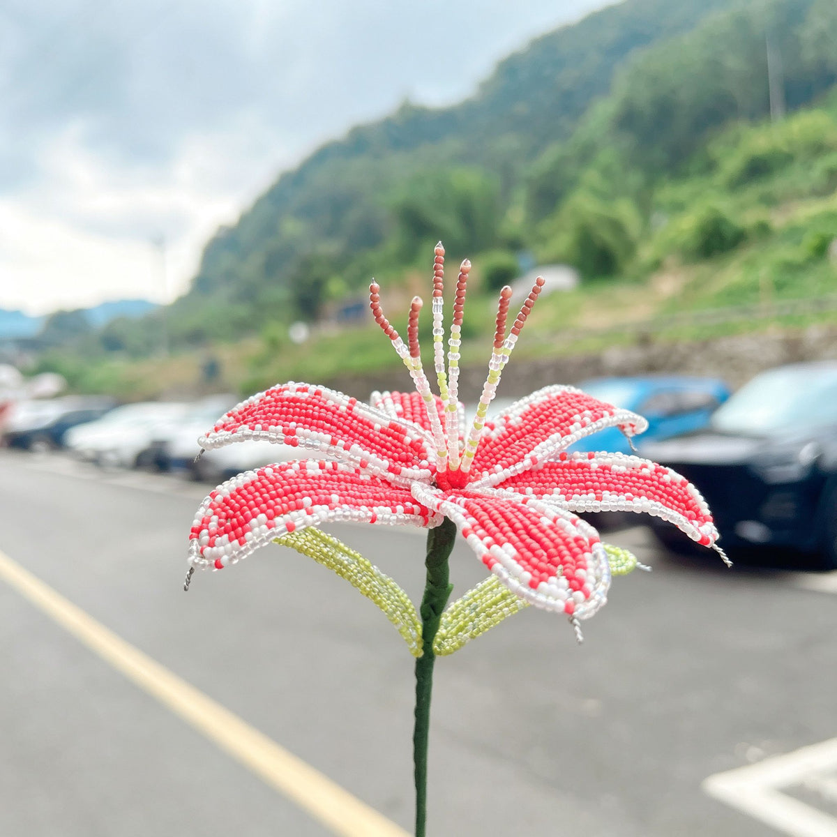 Handmade French Beaded Lily Blossom Stem | Artisan Everlasting Floral Decor