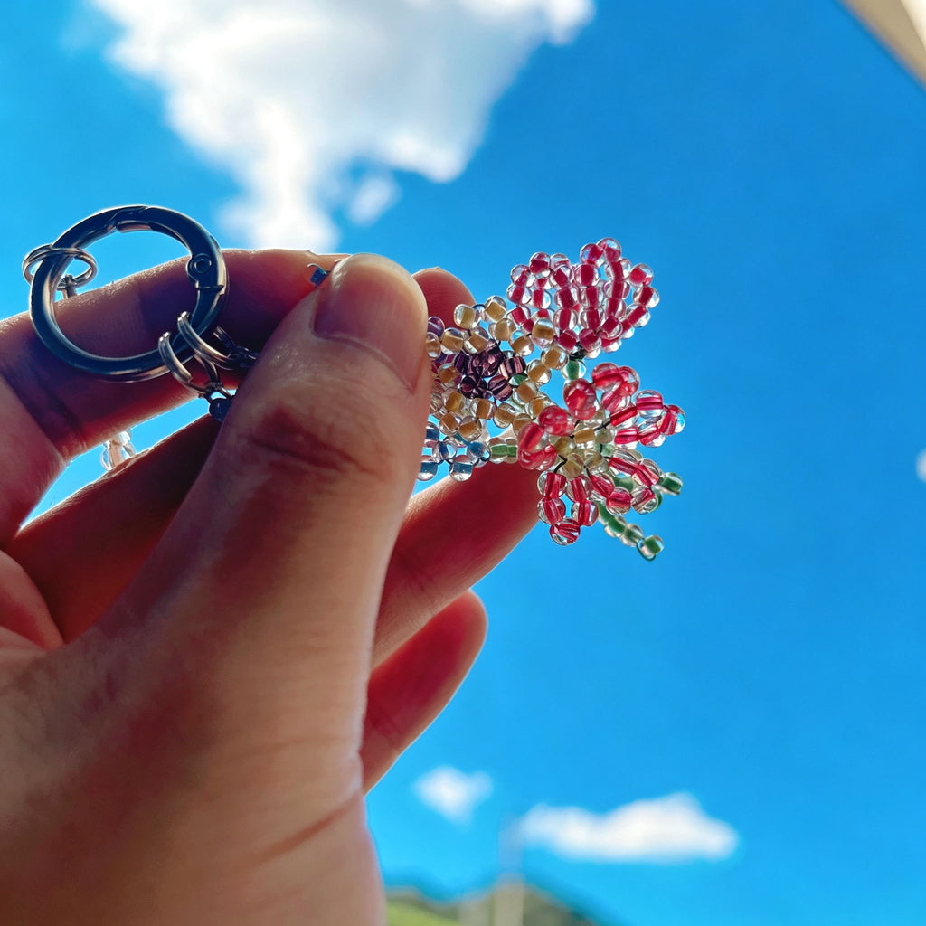 Handmade 3D Colorful Tulip Flower Bouquet Beaded Keychain | Pink Purple Yellow Green Kawaii Bag Charm