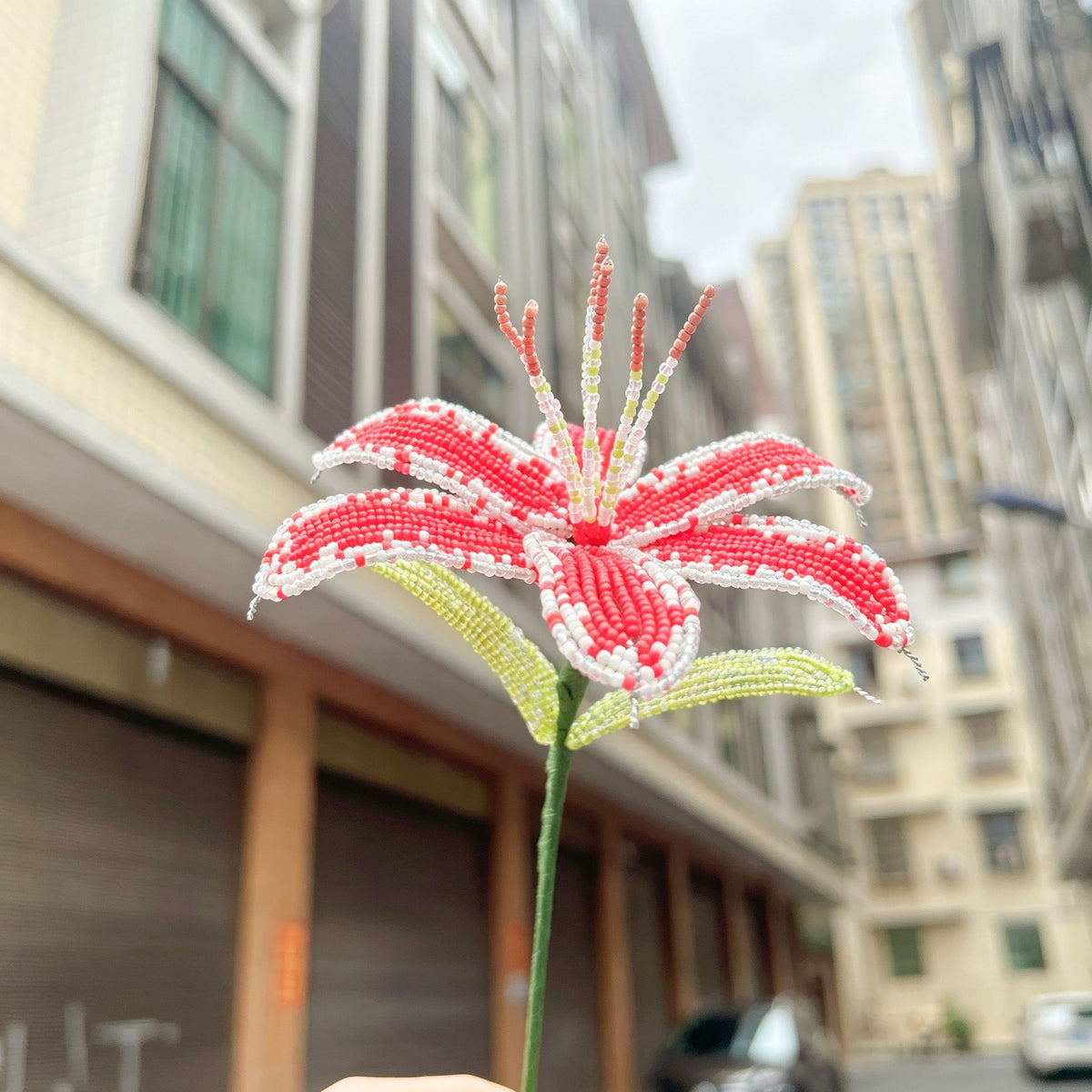 Handmade French Beaded Lily Blossom Stem | Artisan Everlasting Floral Decor