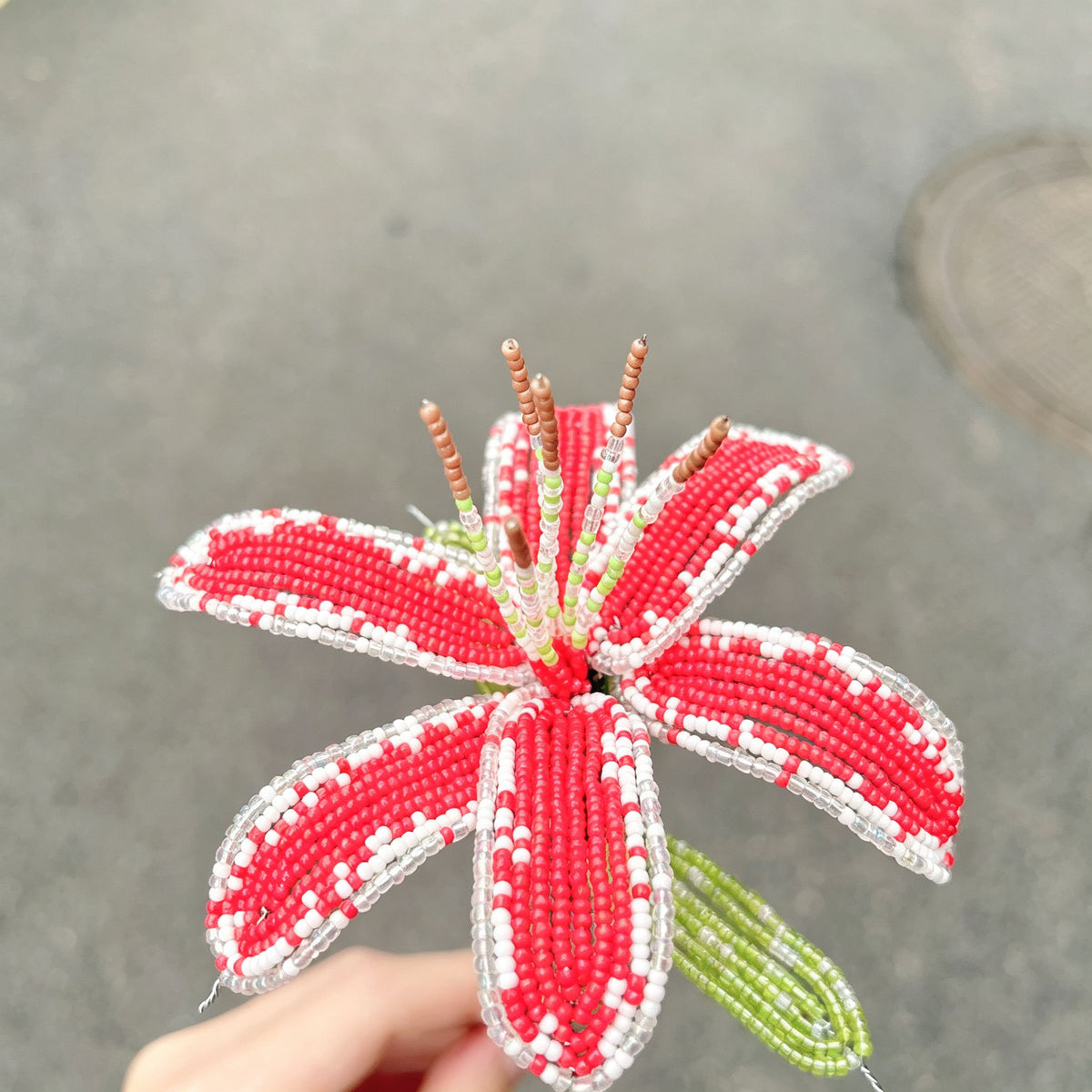 Handmade French Beaded Lily Blossom Stem | Artisan Everlasting Floral Decor