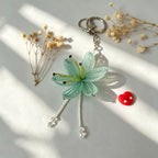 Handmade 3D Mint Green Transparent Lily Flower Beaded Keychain | Crystal Drop Tassel Fairycore Bag Charm