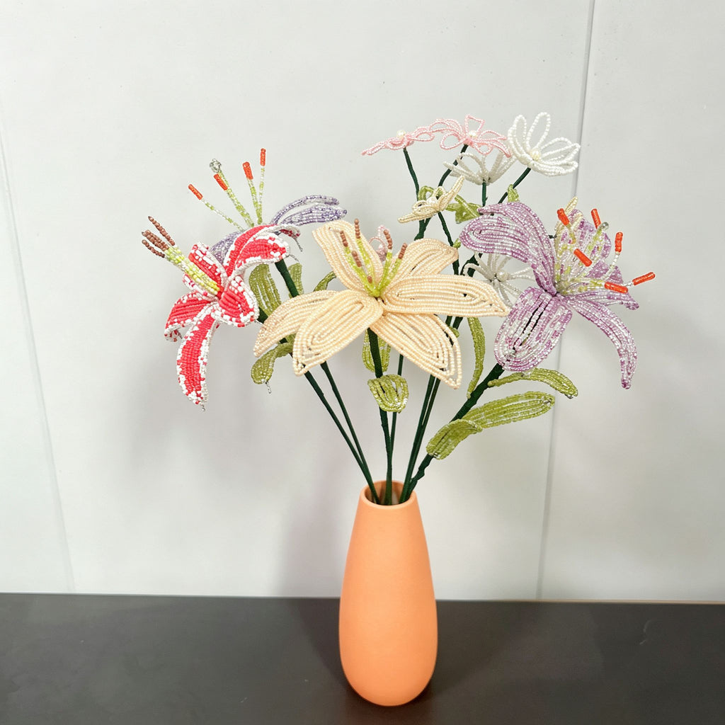 Handmade French Beaded Lily Flower Stem | Luxury Everlasting Floral Decor