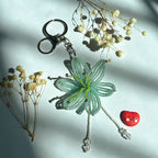 Handmade 3D Mint Green Transparent Lily Flower Beaded Keychain | Crystal Drop Tassel Fairycore Bag Charm