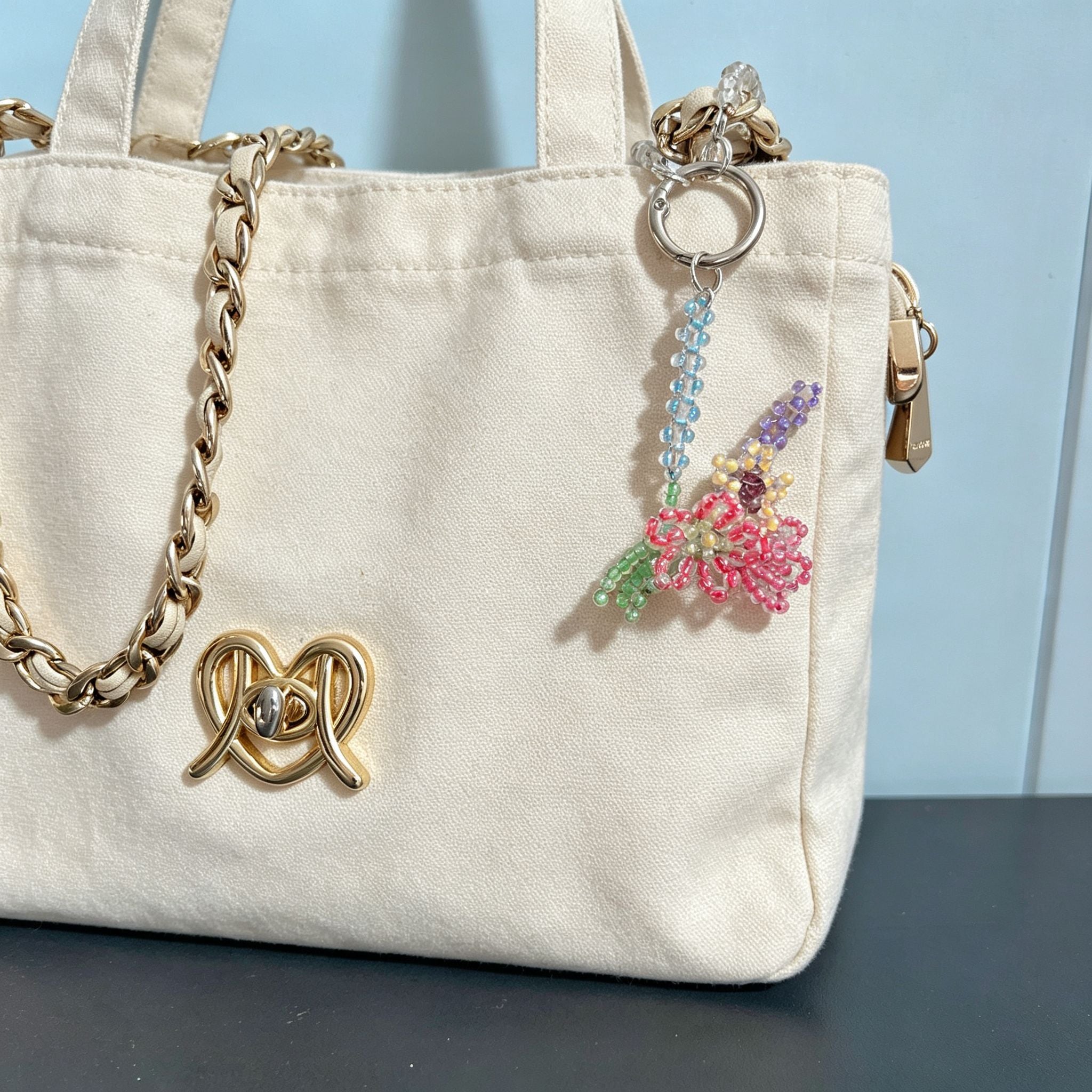 Handmade 3D Colorful Tulip Flower Bouquet Beaded Keychain | Pink Purple Yellow Green Kawaii Bag Charm