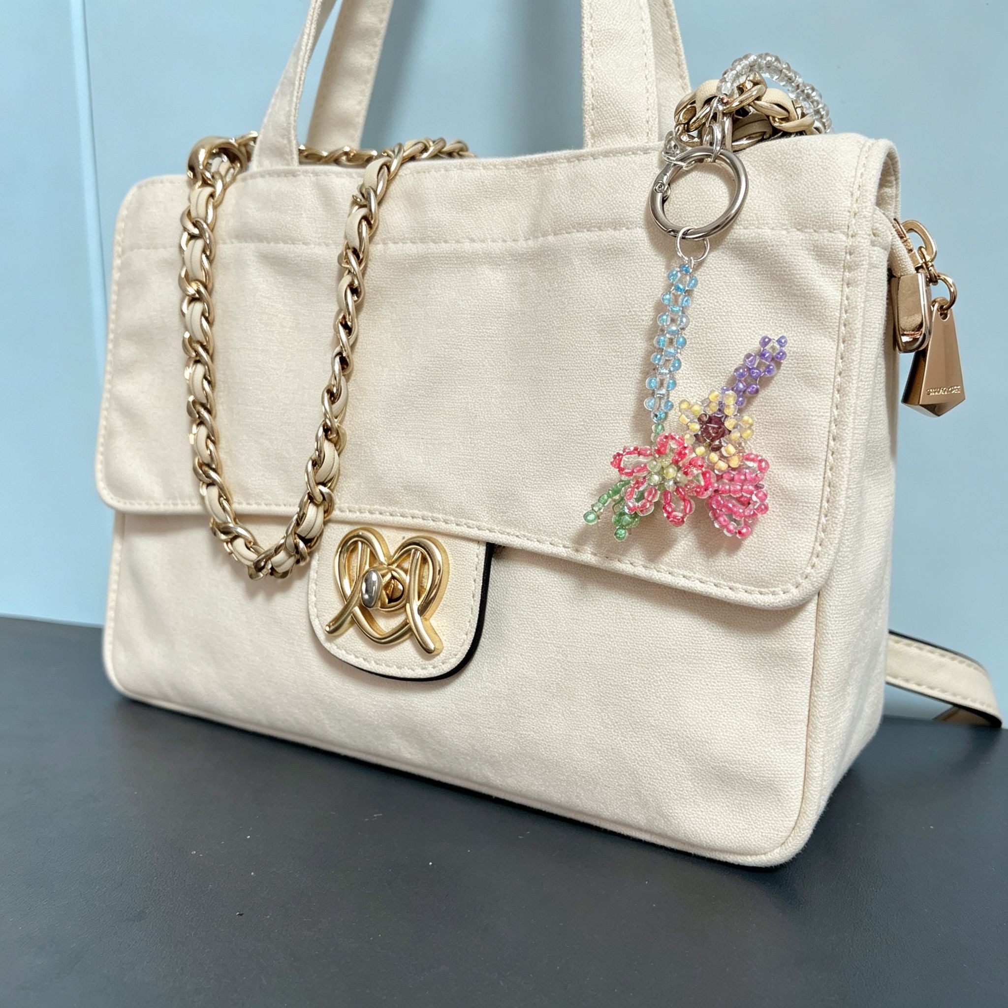 Handmade 3D Colorful Tulip Flower Bouquet Beaded Keychain | Pink Purple Yellow Green Kawaii Bag Charm