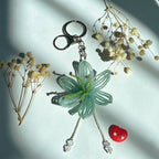 Handmade 3D Mint Green Transparent Lily Flower Beaded Keychain | Crystal Drop Tassel Fairycore Bag Charm