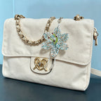 Handmade 3D White & Blue Multicolor Lily Flower Beaded Keychain | Crystal Drop Tassel Fairycore Bag Charm