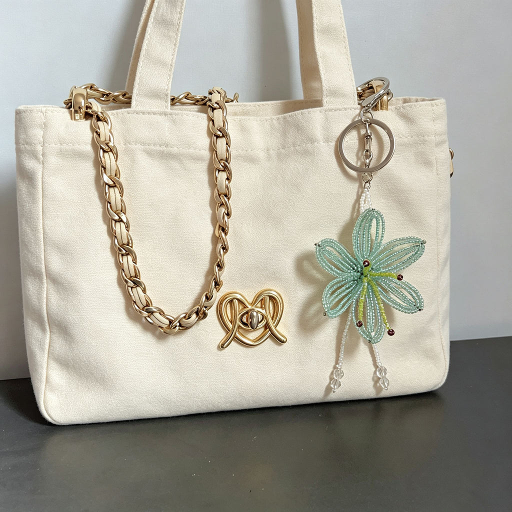 Handmade 3D Mint Green Transparent Lily Flower Beaded Keychain | Crystal Drop Tassel Fairycore Bag Charm