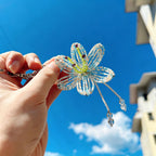 Handmade 3D White & Blue Multicolor Lily Flower Beaded Keychain | Crystal Drop Tassel Fairycore Bag Charm