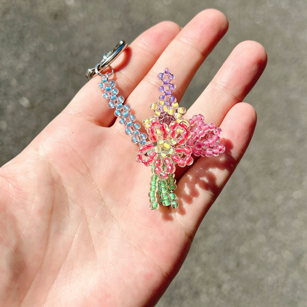 Handmade 3D Colorful Tulip Flower Bouquet Beaded Keychain | Pink Purple Yellow Green Kawaii Bag Charm