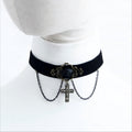 Halloween Black Velvet Choker Necklace | Black Rose Enamel Bronze Filigree Cross Chain Drop Gothic Cross Vampire Halloween Costume Jewelry Gift