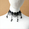 Halloween Black Gothic Lace Chandelier Collar Necklace | 6-Layer Chain 7 Crystal Teardrop Drop Victorian Gothic Queen Dark Empress Halloween Costume Jewelry Gift