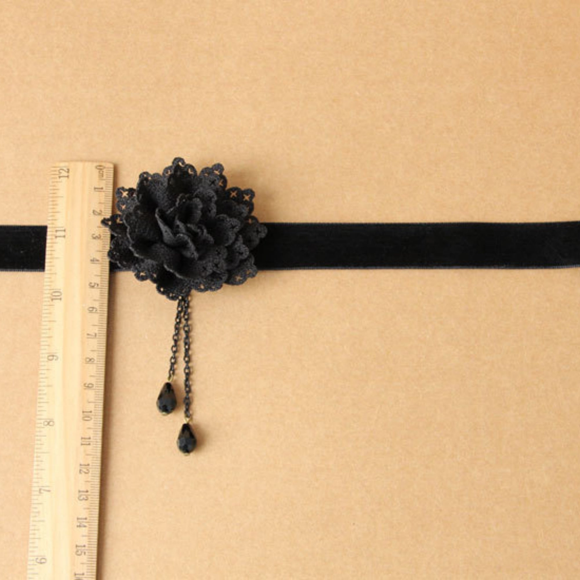 Halloween Black Velvet Wide Choker Necklace | Giant Black Lace Rose Double Crystal Teardrop Drop Gothic Lolita Dark Academia Halloween Costume Jewelry Gift