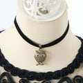 Halloween Black Velvet Owl Choker Necklace | Antique Bronze Owl Pendant Witch Familiar Night Owl Halloween Costume Jewelry Gift
