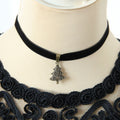 Christmas Black Velvet Choker Necklace | Antique Bronze Christmas Tree Pendant Gothic Dark Holiday Festive Jewelry Gift
