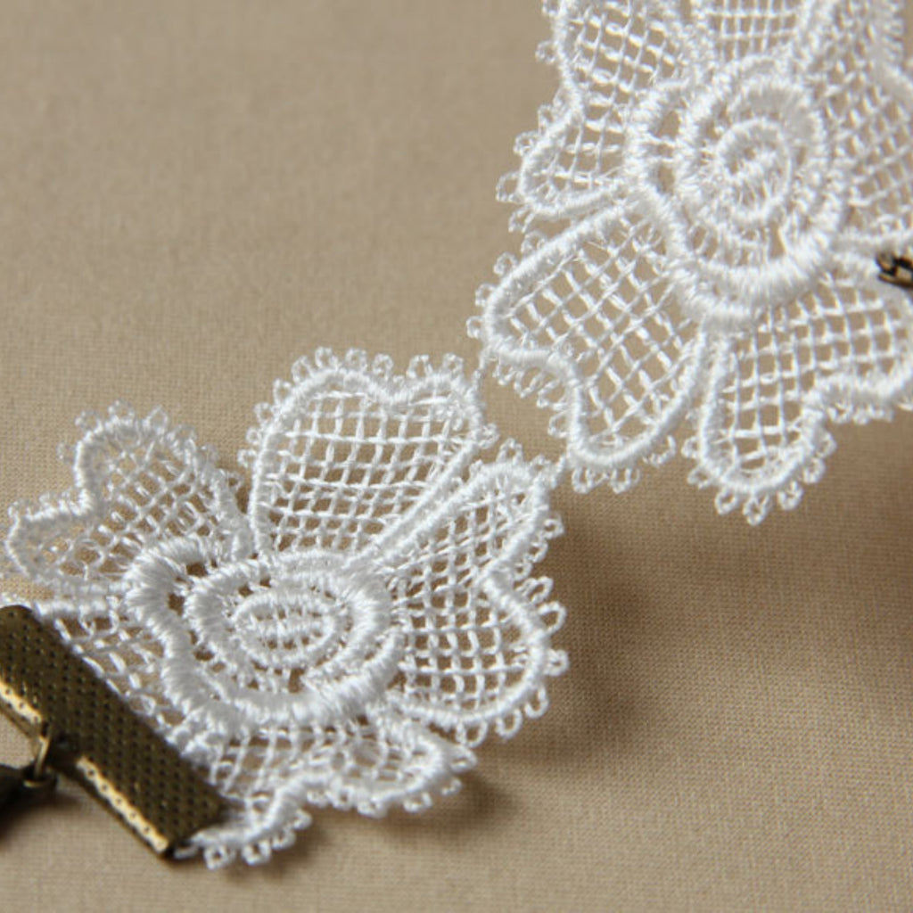 Halloween White Lace Collar Necklace | Pearl Bronze Oval Gem Angel Heart Wing Lace Heart Drop Fallen Angel Ghost Bride Halloween Costume Jewelry Gift