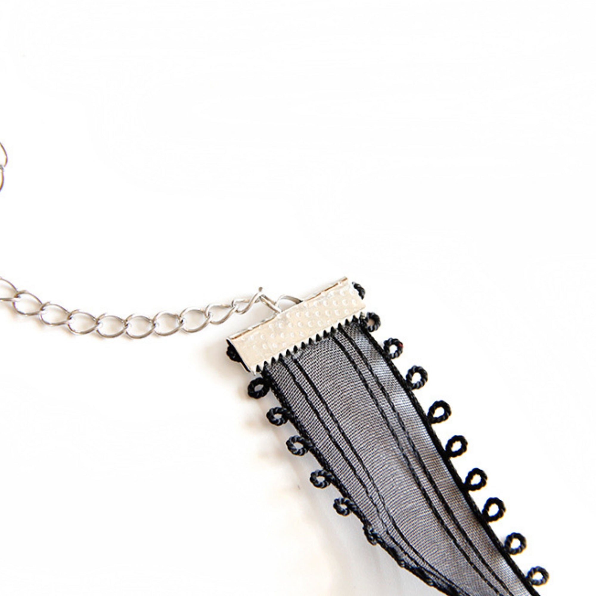 Halloween Black Mesh Lace Loop Edge Choker Necklace | Gothic Cross Drop Pendant Chain Clasp Vampire Dark Aesthetic Halloween Costume Jewelry