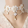 Halloween White Floral Lace Choker Necklace | Pearl Flower Enamel Daisy Perfume Bottle Charm Drop Ghost Bride Potion Witch Halloween Costume Jewelry Gift