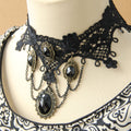 Halloween Black Gothic Lace Collar Necklace | 5 Antique Bronze Oval Gem Black Crystal Chain Drape Dark Empress Vampire Queen Halloween Costume Jewelry Gift