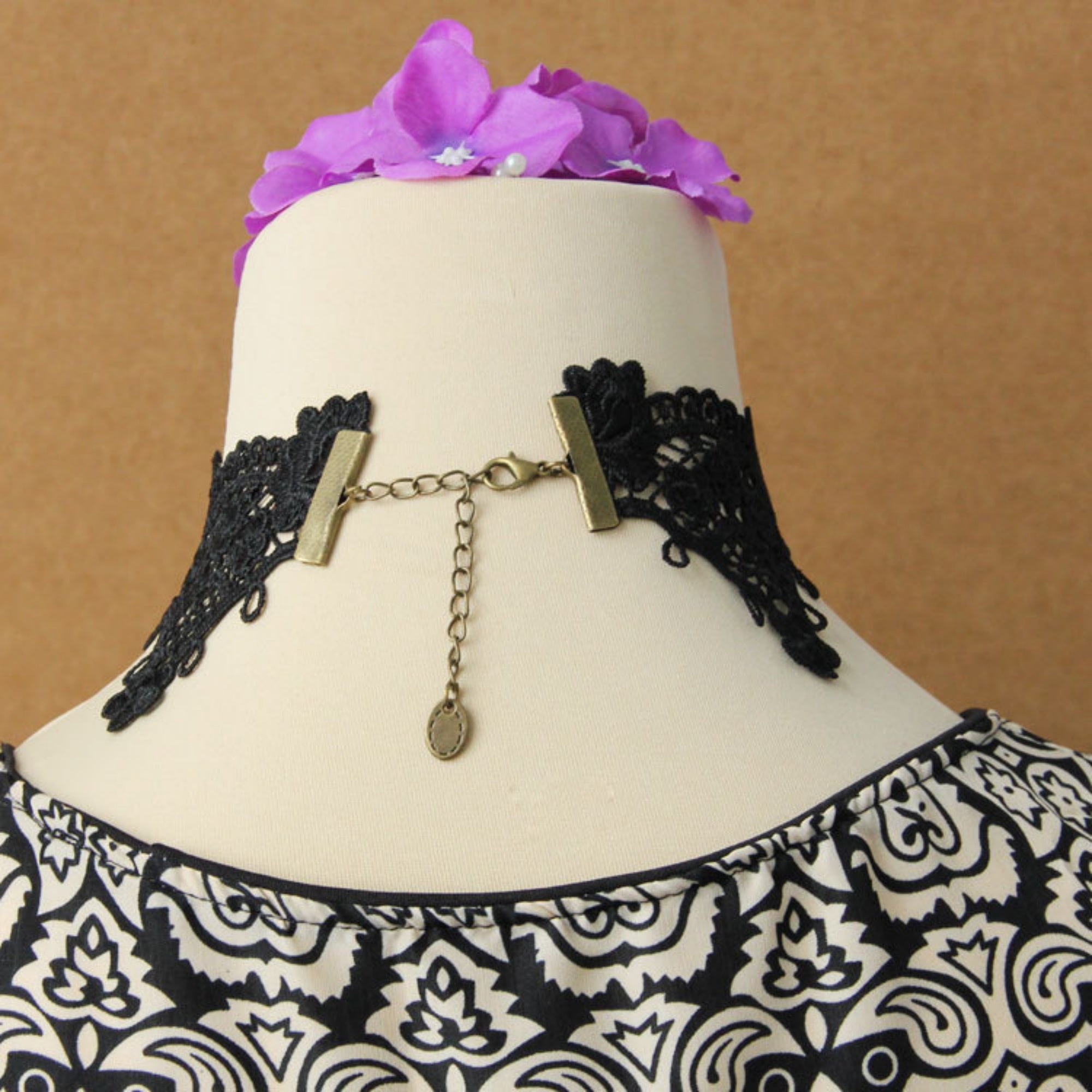 Halloween Black Gothic Lace Collar Necklace | 5 Antique Bronze Oval Gem Black Crystal Chain Drape Dark Empress Vampire Queen Halloween Costume Jewelry Gift