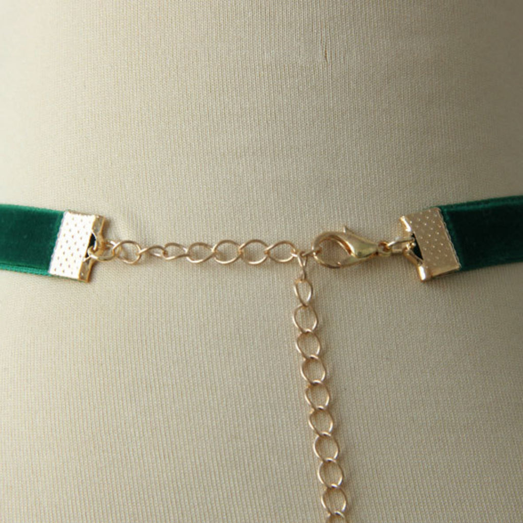 Halloween Green Velvet Choker Necklace | Red Cherry Enamel Pendant Evil Witch Poison Fruit Halloween Costume Jewelry Gift