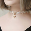 Halloween White Daisy Flower Lace Choker Necklace | Gold White Enamel Flame Drop Ghost Bride Fallen Angel White Witch Halloween Costume Jewelry Gift