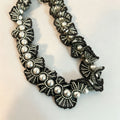 Handmade Black & Gunmetal Scallop Flower Beaded Choker Necklace | Grey Pearl Gothic Statement Collar
