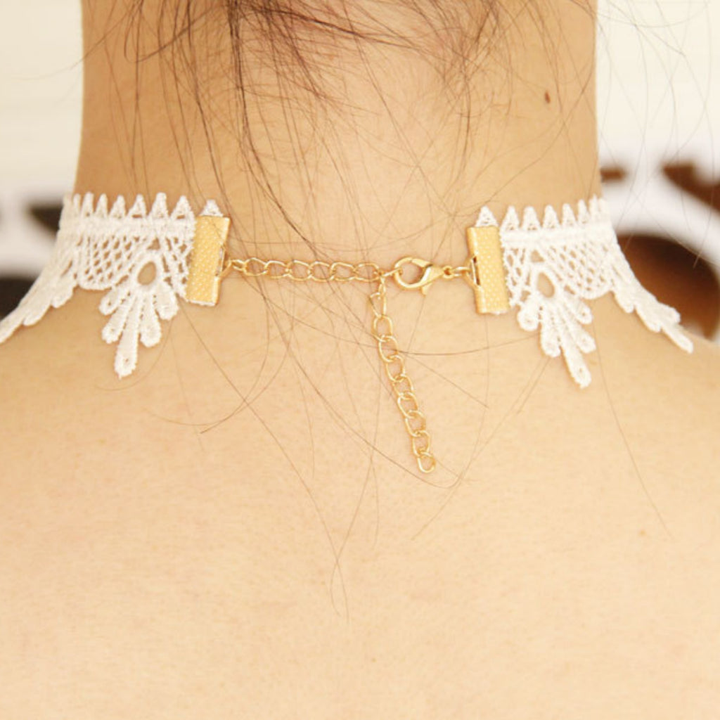 White Lace Starfish Choker Necklace | Mermaid Ocean Fairy Blue Glitter Starfish Pearl Drop Gold Chain Love Charm Beach Aesthetic Jewelry Gift