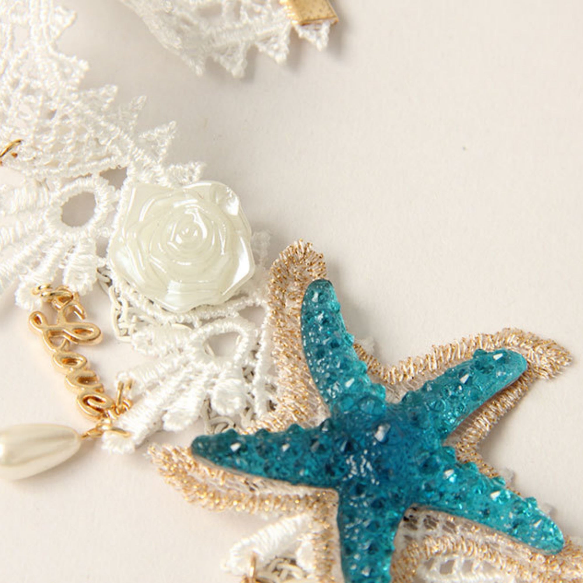 White Lace Starfish Choker Necklace | Mermaid Ocean Fairy Blue Glitter Starfish Pearl Drop Gold Chain Love Charm Beach Aesthetic Jewelry Gift