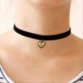 Halloween Black Velvet Thin Choker Necklace | Antique Bronze Engraved Heart Pendant Gothic Y2K Sweet Dark Halloween Costume Jewelry Gift