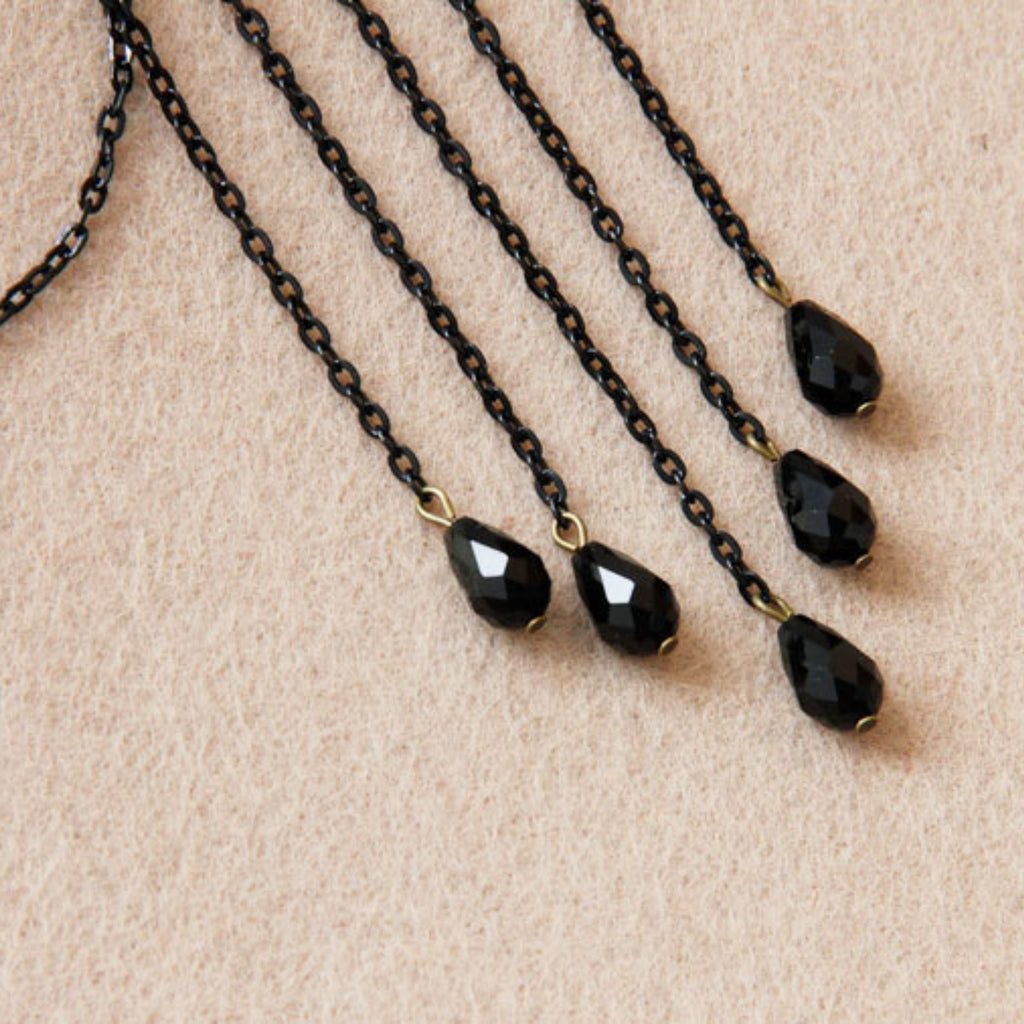 Halloween Black Lace Collar Necklace | Side Black Satin Rose 5-Chain Crystal Teardrop Fringe Vampire Queen Gothic Halloween Costume Jewelry Gift