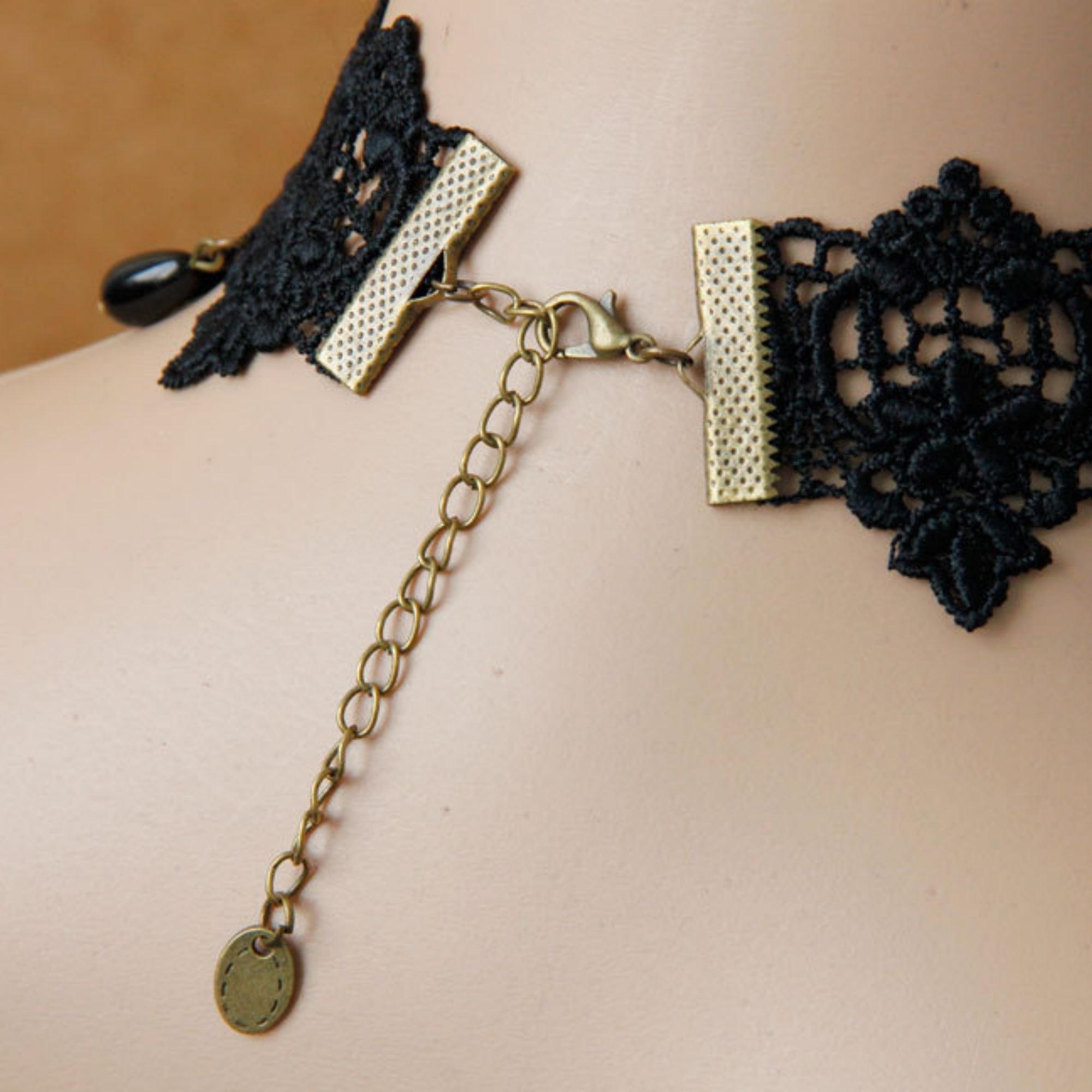 Halloween Black Lace Rose Gem Choker Necklace | Multi-Layer Chain Black Pearl Drop Vampire Queen Halloween Costume Jewelry Gift