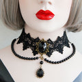 Halloween Black Lace Choker Necklace | Black Pearl Strand Layer Crystal Teardrop Drop Vampire Aristocrat Gothic Halloween Costume Jewelry Gift