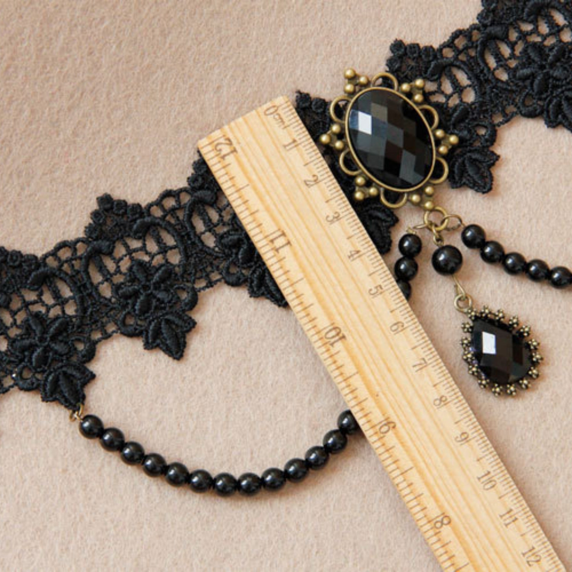 Halloween Black Lace Choker Necklace | Black Pearl Strand Layer Crystal Teardrop Drop Vampire Aristocrat Gothic Halloween Costume Jewelry Gift