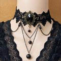 Halloween Black Lace Rose Gem Choker Necklace | Multi-Layer Chain Black Pearl Drop Vampire Queen Halloween Costume Jewelry Gift