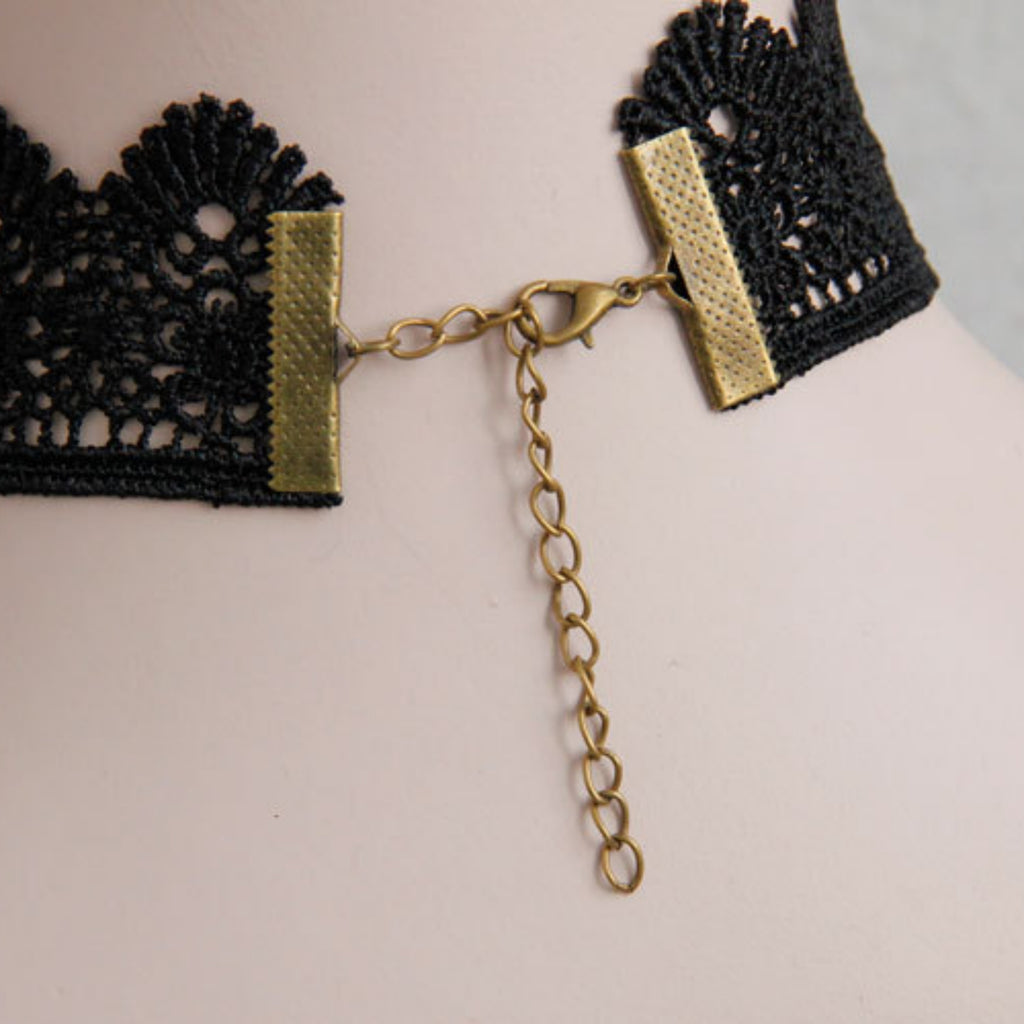 Halloween Black Lace Crown Choker Necklace | Multi Crystal Teardrop Chain Fringe Drop Vampire Dark Queen Halloween Costume Jewelry Gift