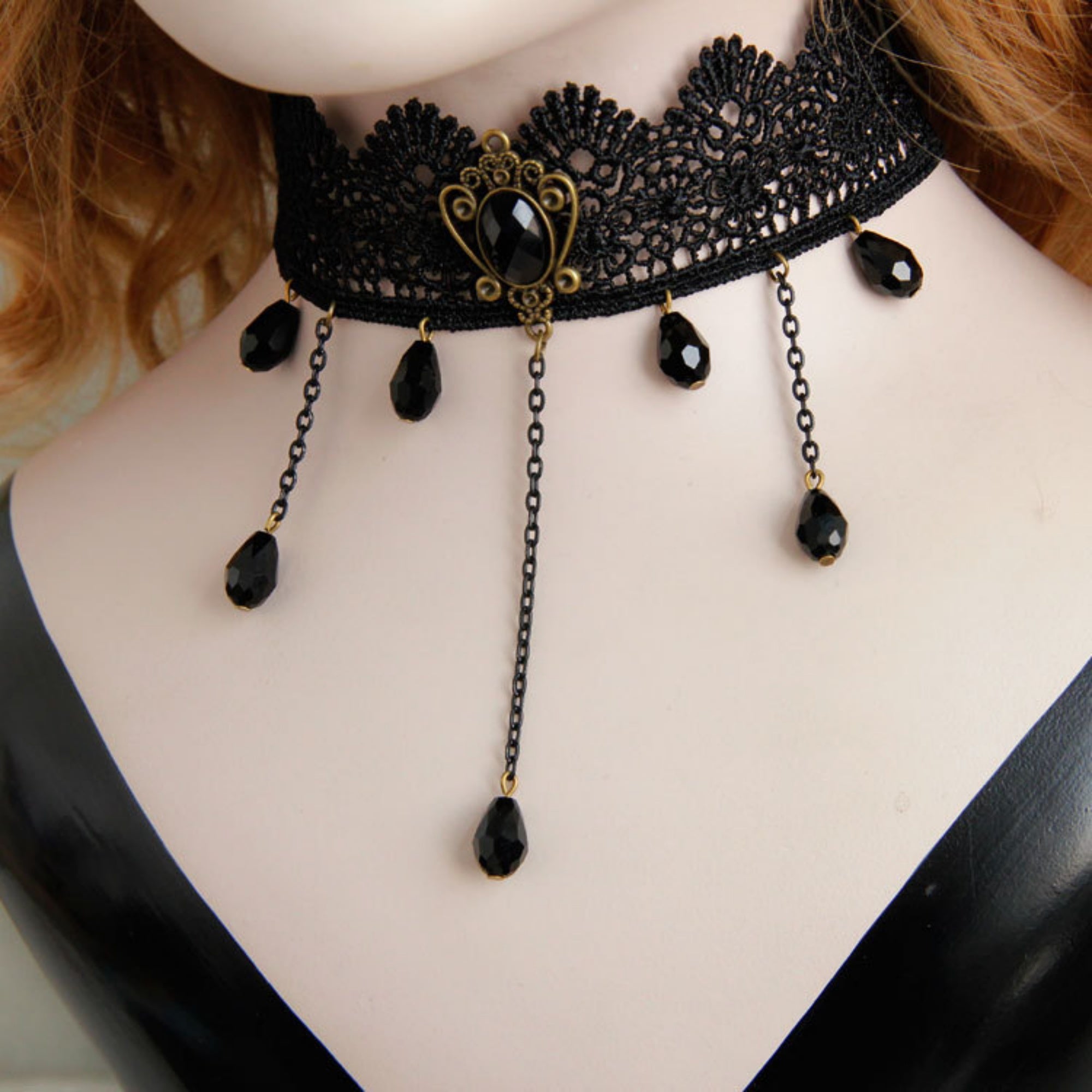 Halloween Black Lace Crown Choker Necklace | Multi Crystal Teardrop Chain Fringe Drop Vampire Dark Queen Halloween Costume Jewelry Gift