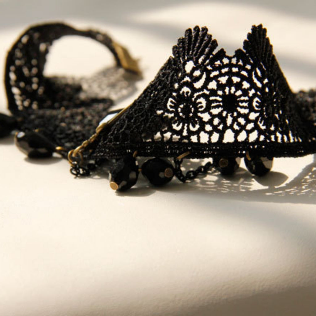 Halloween Black Lace Crown Choker Necklace | Multi Crystal Teardrop Chain Fringe Drop Vampire Dark Queen Halloween Costume Jewelry Gift