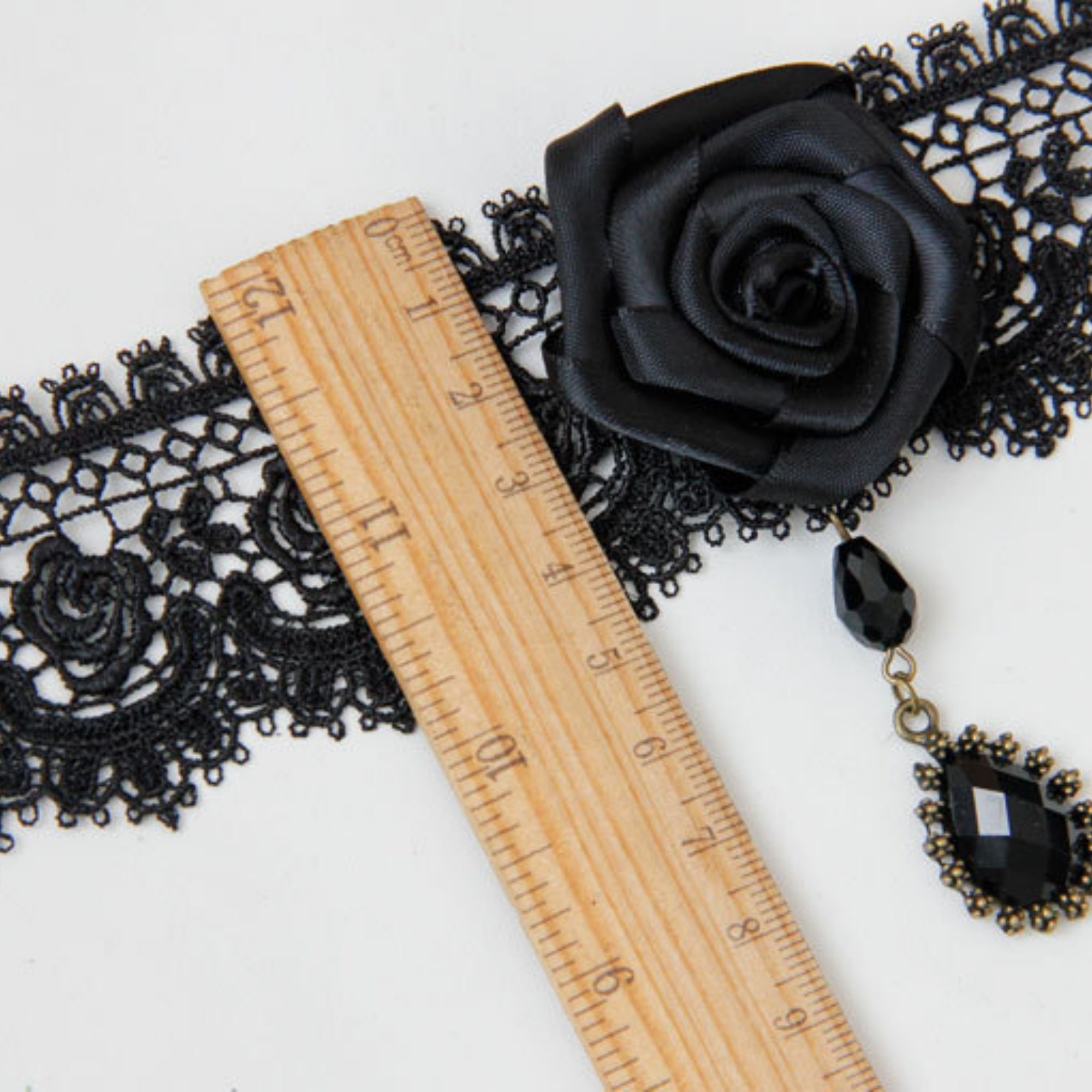Halloween Black Lace Rose Choker Necklace | 3D Satin Black Rose Crystal Teardrop Drop Vampire Dark Queen Gothic Halloween Costume Jewelry Gift