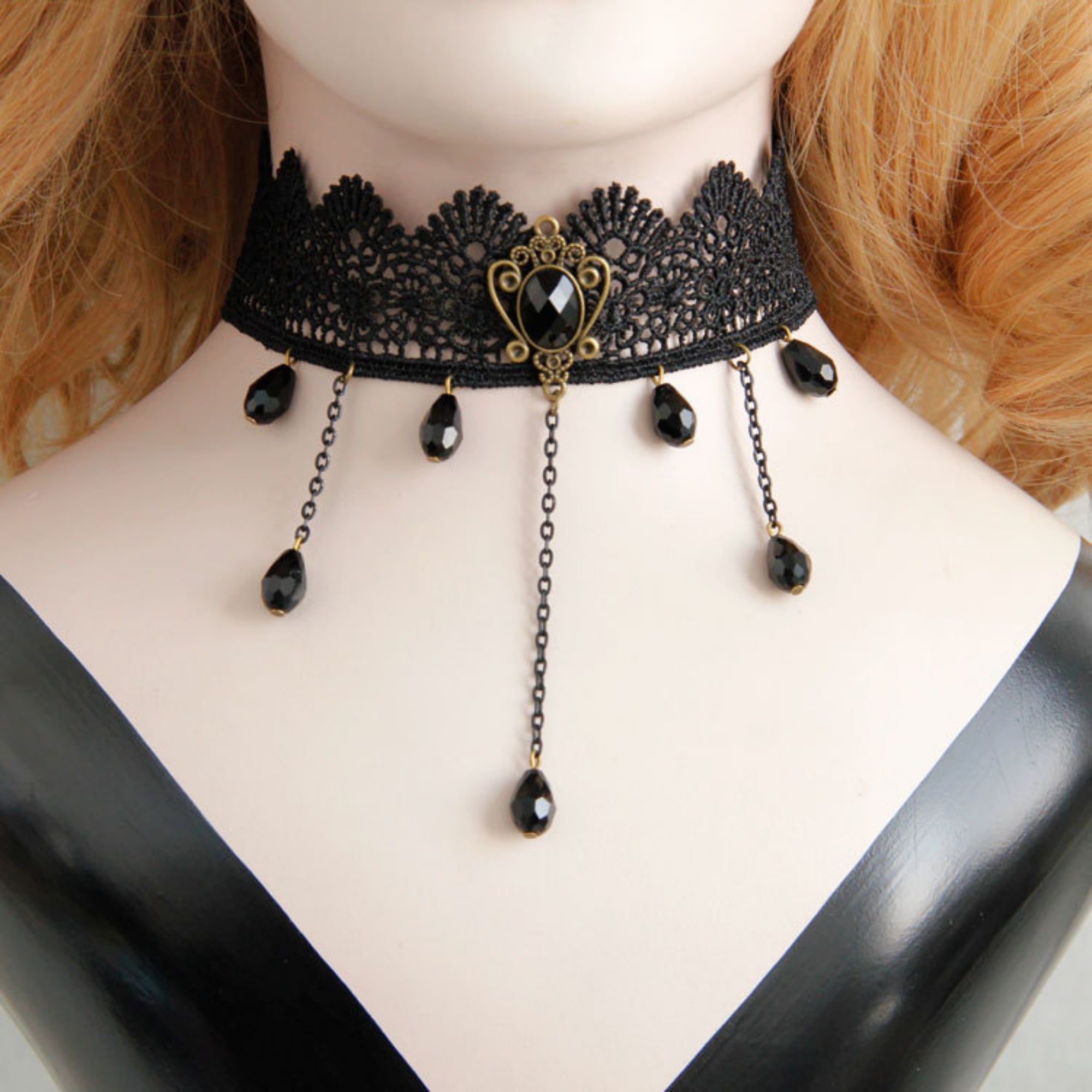 Halloween Black Lace Crown Choker Necklace | Multi Crystal Teardrop Chain Fringe Drop Vampire Dark Queen Halloween Costume Jewelry Gift