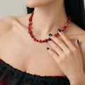 Halloween Red Skull Bead Necklace | Orange Black Crystal Gold Spacer Choker Halloween Jewelry Statement